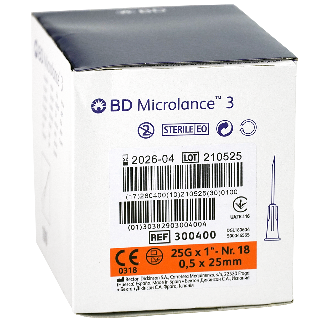 BD Microlance 3 injectienaalden, 25G x 1″, 0.5mm x 25mm, oranje (100)