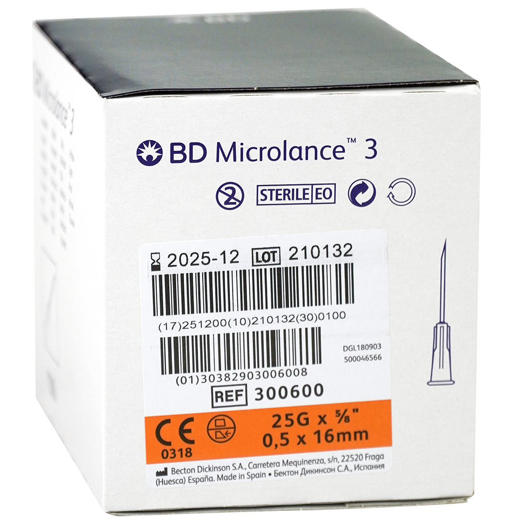 BD Microlance 3 injectienaalden, 25G x 5/8″, 0.5mm x 16mm, oranje (100)