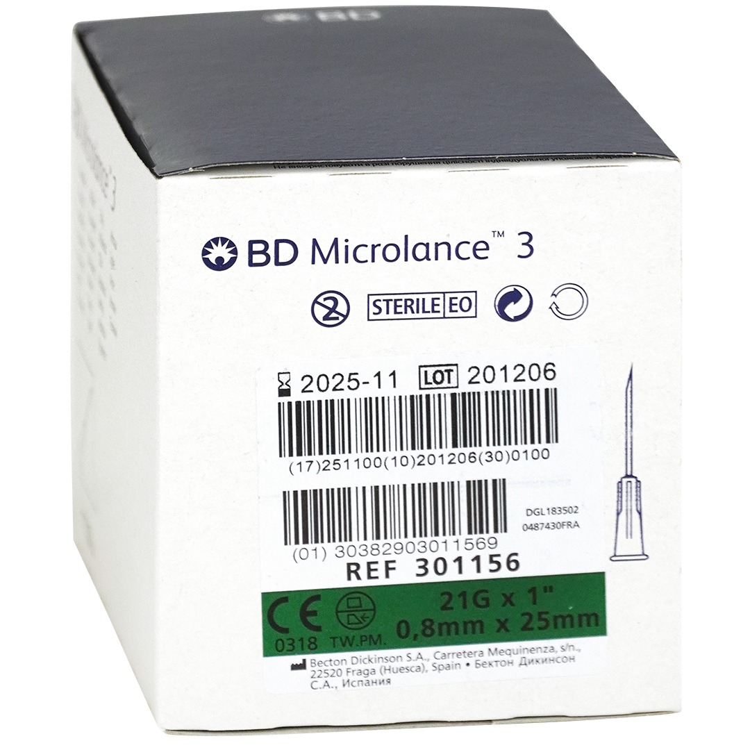 BD Microlance 3 injectienaalden, 21G x 1″, 0.8mm x 25mm, groen (100)