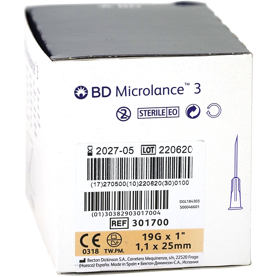 BD Microlance 3 injectienaalden, 19G x 1″, 1.1mm x 25mm, ivoor (100)