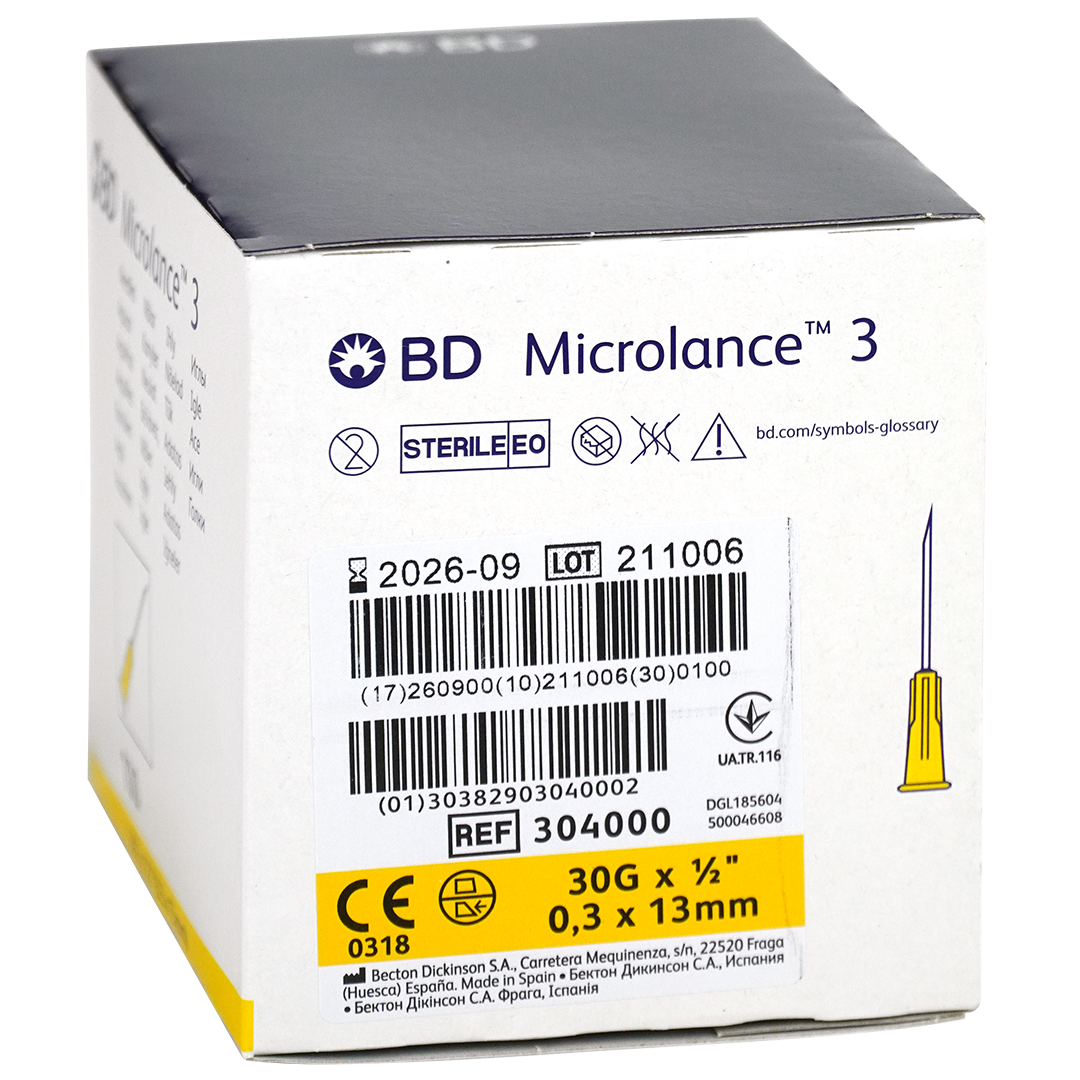 BD Microlance 3 injectienaalden, 30G x ½”, 0.3mm x 13mm, geel (100)