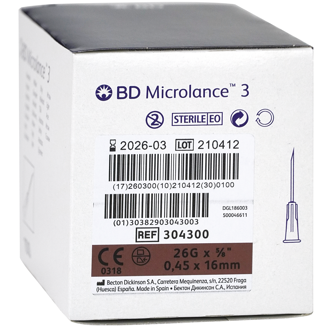 BD Microlance 3 injectienaalden, 26G x 5/8″, 0.45mm x 16mm, bruin (100)