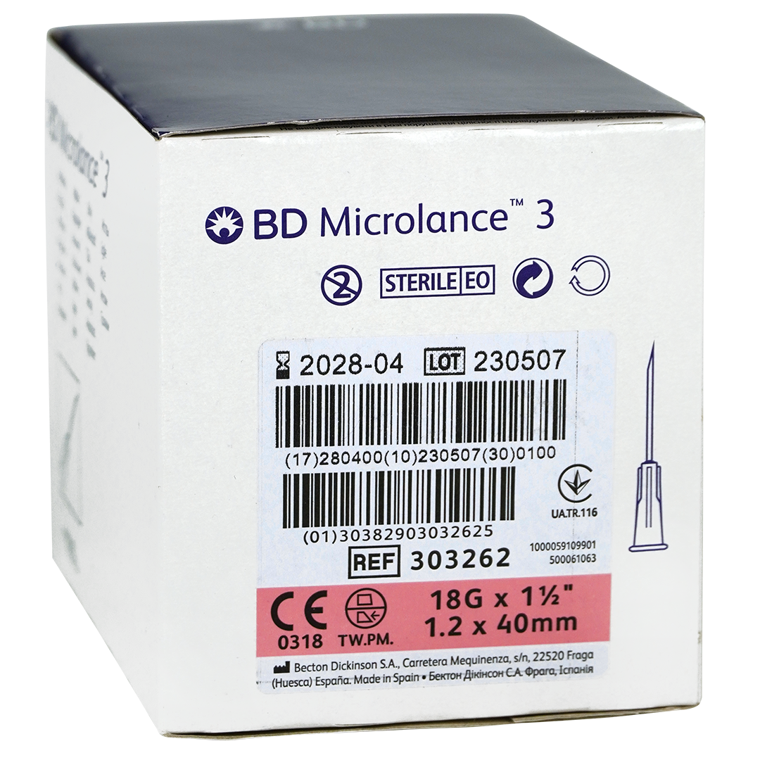 BD Microlance 3 injectienaalden, 18G x 1 1/2″, 1.2mm x 40mm, roze (100)