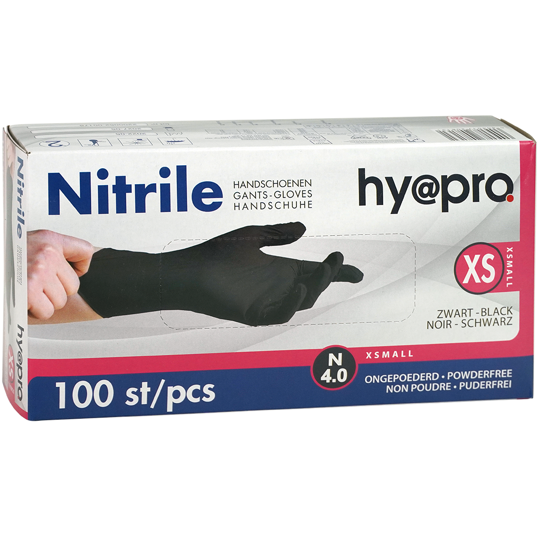 Hy@pro N4.0 nitril handschoenen, XS, zwart (100)