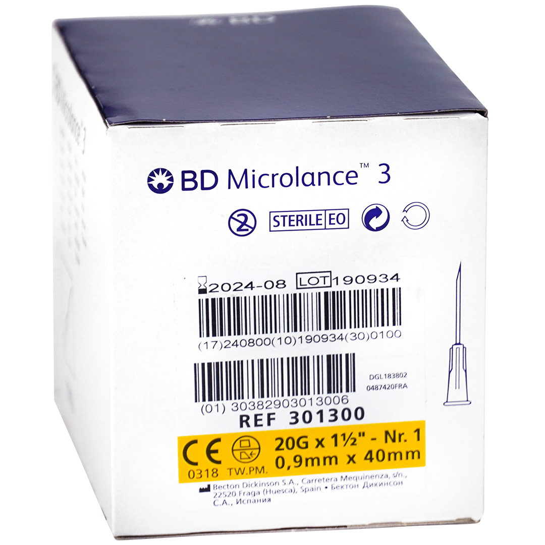 BD Microlance 3 injectienaalden, 20G x 1 1/2″, 0.9mm x 40mm, geel (100)
