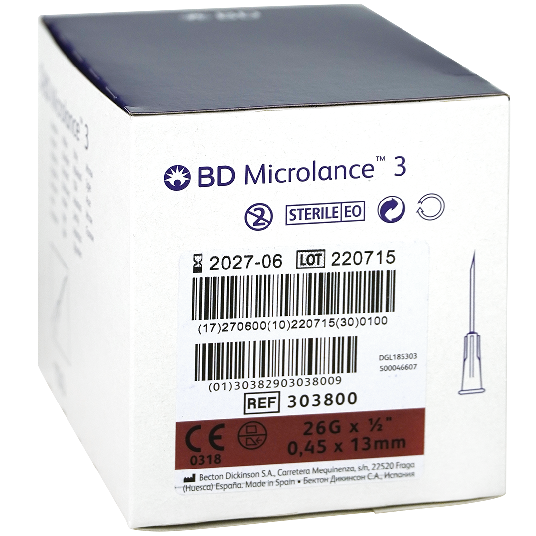 BD Microlance 3 injectienaalden, 26G x 1/2″, 0.45mm x 13mm, bruin (100)
