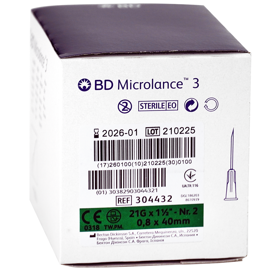 BD Microlance 3 injectienaalden, 21G x 1 1/2″, 0.8mm x 40mm, groen (100)