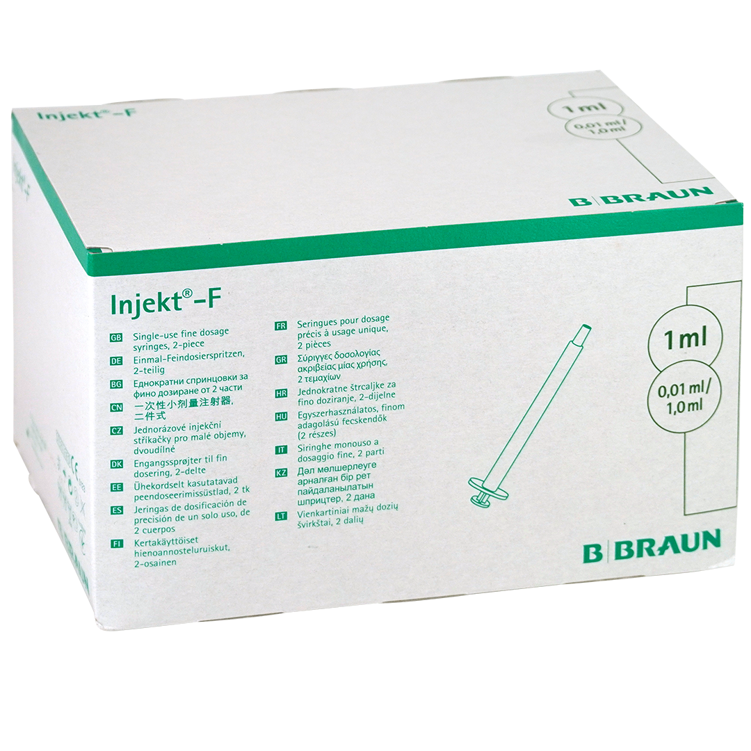 B Braun Inject-F Luer Solo Injectiespuiten, 1ml, 2-delig (100)