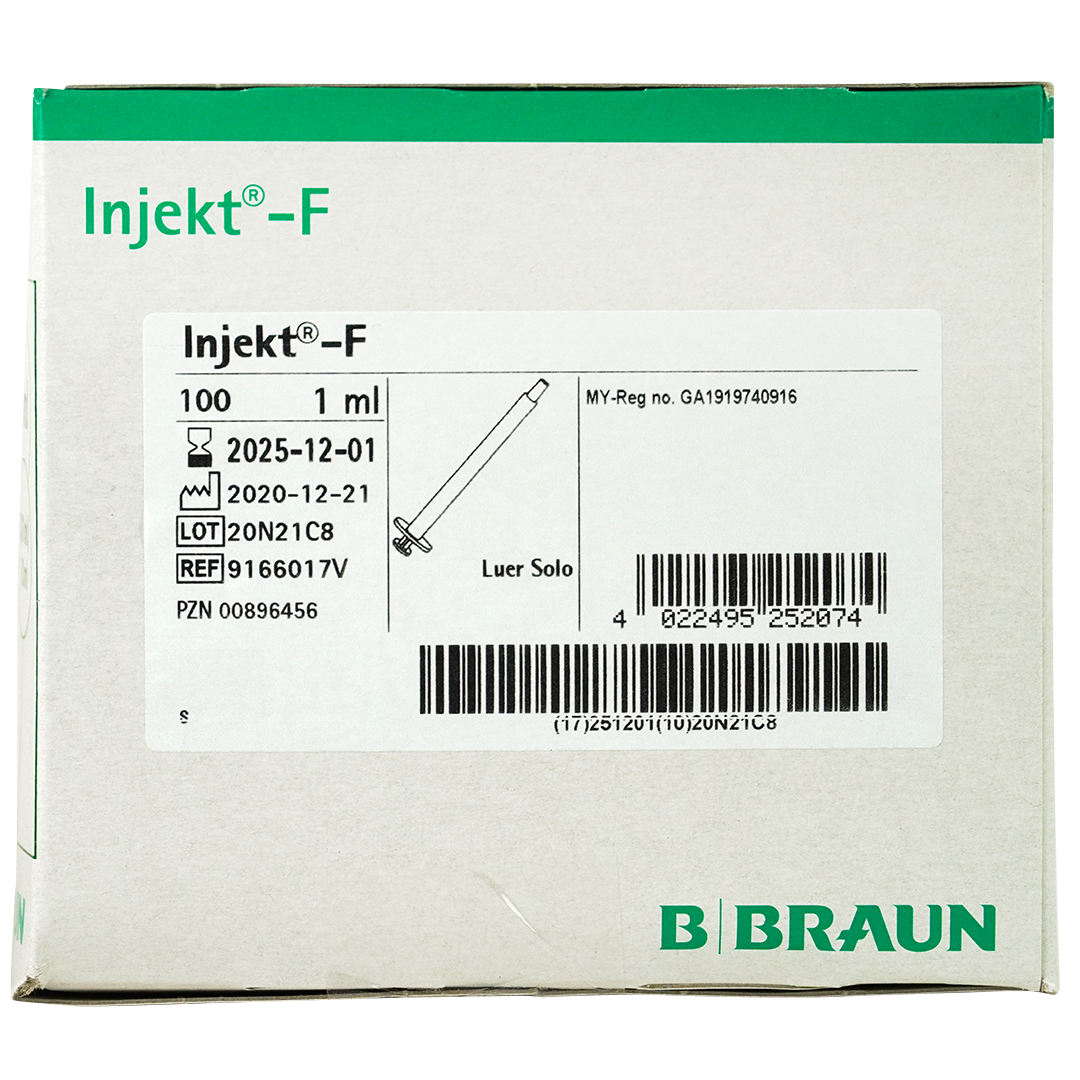 B Braun Inject-F Luer Solo Injectiespuiten, 1ml, 2-delig (100)