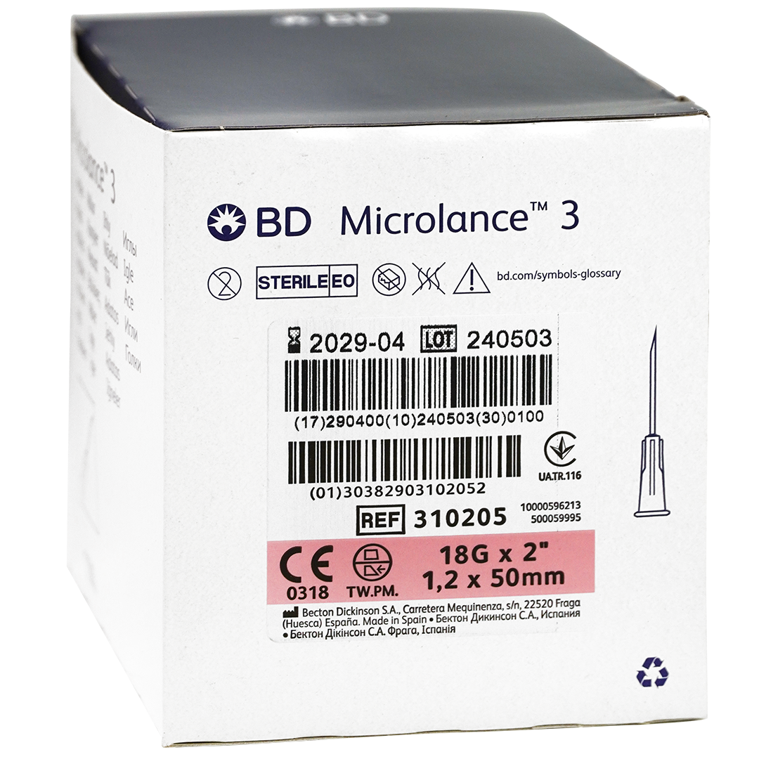BD Microlance 3 injectienaalden, 18G x 2″, 1.2mm x 50mm, roze (100)