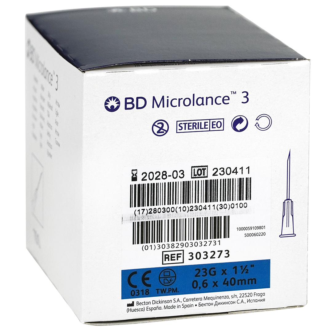 BD Microlance 3 injectienaalden, 23G x 1½”, 0.6mm x 40mm, blauw (100)